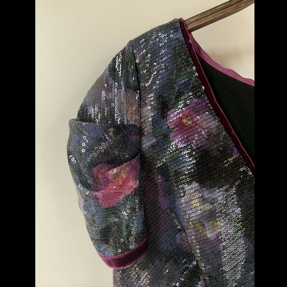 SALE Marchesa Notte Cap Sleeve Sequin Floral Dress NWOT - Picture 9 of 11